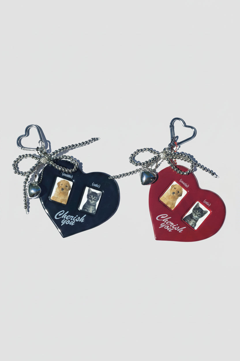 Herz Form 2er Photocard Holder mit Anhnäger Schleife + Herz