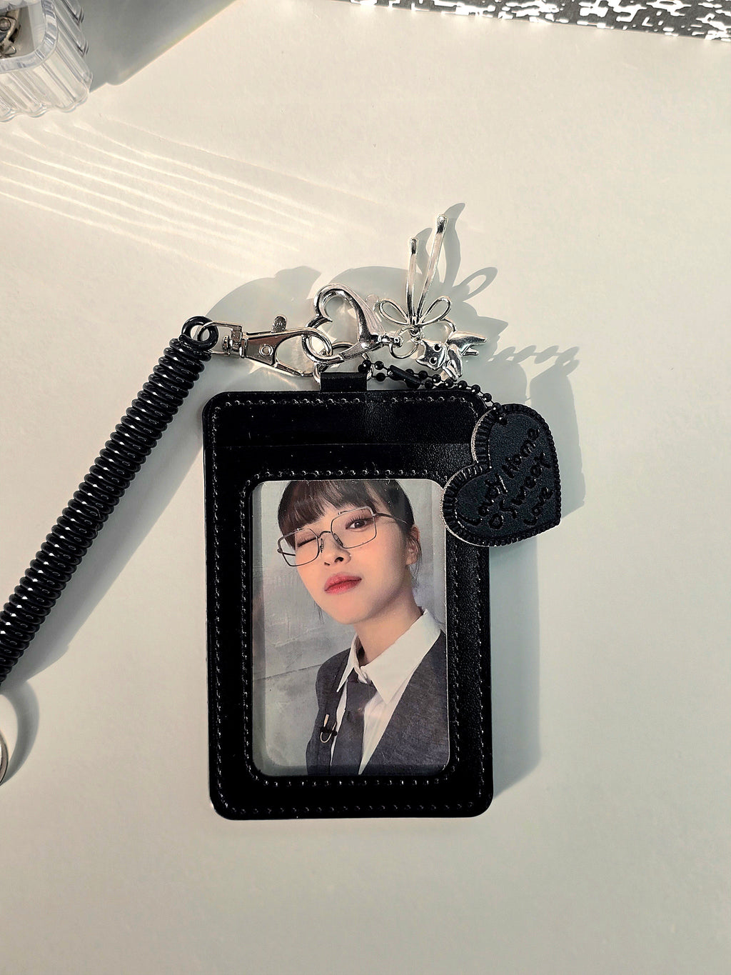 Photocard Holder Schwarz mit Herz und Katzen Anhänger